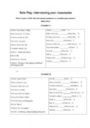 English Worksheet: Role Play: Interviewing your classmates
