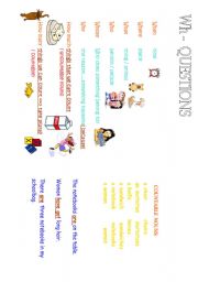 English Worksheet:  wh questions and report of countable nouns(examples)