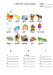 English worksheet: Collecting wrods G H I -from alphabet