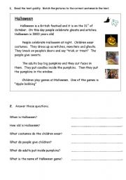 English Worksheet: Halloween reading