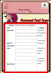 English Worksheet: Recount text scaffold