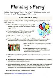 English Worksheet: Planning a Party