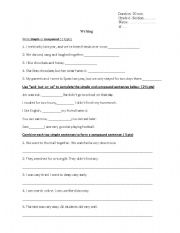 English worksheet: Simpleand compound sentences worksheet/quiz