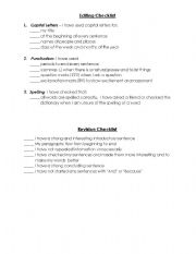 English Worksheet: Editing and Revising Checklist