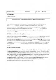 English Worksheet: mid term one test -2nd form