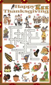 English Worksheet: Thanksgiving crossword