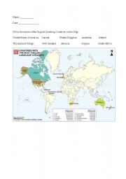 English Worksheet: Map of English Speaking Countries
