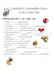 English Worksheet: A / AN / SOME / ANY
