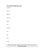 English Worksheet: Unscramble the rooms and items 