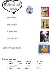 English worksheet:  quiz emotions voc / iam you are  grammar