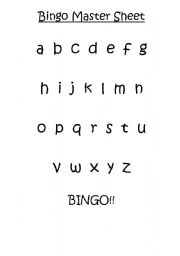 English worksheet: Bingo Master Sheet