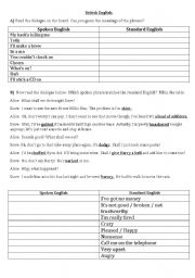 English Worksheet: British English - Slang / Spoken english