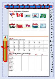 English Worksheet: tasks about countries and nationalities