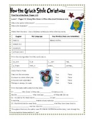 English Worksheet: How the Grinch Stole Christmas Part 1/6