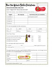 English Worksheet: How the Grinch Stole Christmas Part 2/6