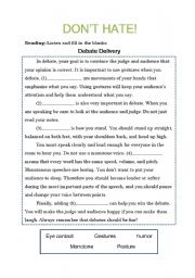 English Worksheet: Debate Part 1 Handout 1