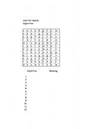 English worksheet: Find twelve adjectives