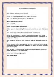 English Worksheet: A Dialogue about pocket money