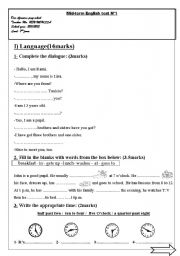 English Worksheet: 7 th year mid term test n1 2011/2012