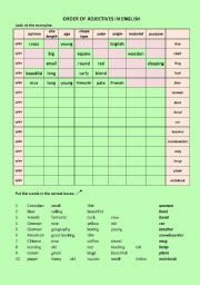 English Worksheet: Order of adjectives