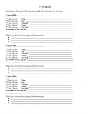 English Worksheet: TV Programs: communicative exercise