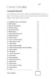 English Worksheet: Chores Checklist