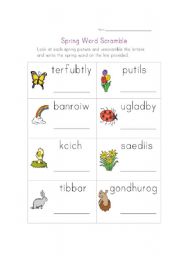 English worksheet: Spring Word Scramble