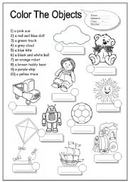 English Worksheet: colour the toys