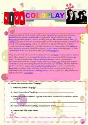 English Worksheet: Coldplay reading