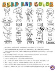 English Worksheet: READ AND COLOR