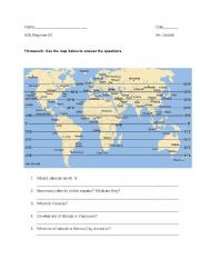 English worksheet: Latitude worksheet