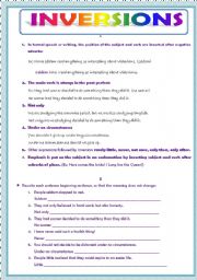 English Worksheet: INVERSIONS