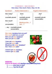 English Worksheet: some/any/how much/how many  