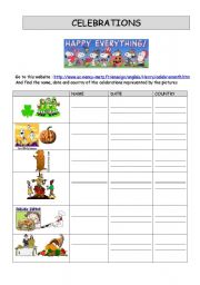 English Worksheet: celebrations