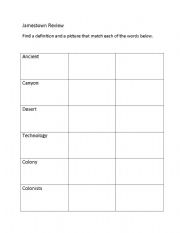 English Worksheet: Jamestown Cut and Paste Vocab