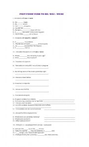 English worksheet: past form verb to be, past continuous, expression of past