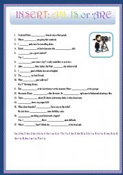 English Worksheet: INSERT: AM + IS + ARE