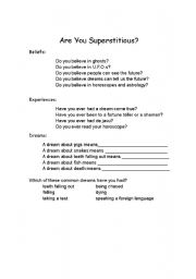 English worksheet: are you superstitious?