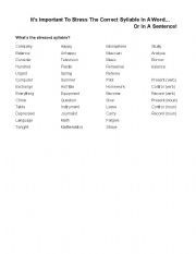 English worksheet: Stressed syllable