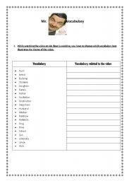 English Worksheet: Mr. Beans Wedding