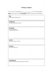 English worksheet: Writing a Report Framework + Rubric