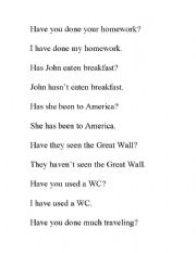 English Worksheet: Present Perfect Q & A Scramble