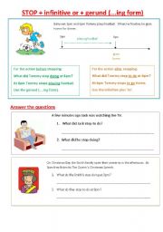 English Worksheet: Verb To Stop + gerund or infintive