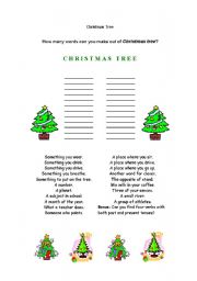 English worksheet: Christmas Tree vocabulary exercise