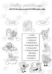 English Worksheet: daily routines matching and speaking