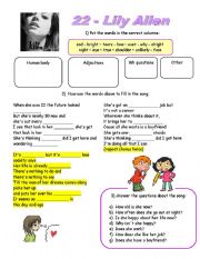 English Worksheet: 22 - Lily Allen - song with exercises and answer key