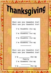 English worksheet: THANKSGIVING SONG