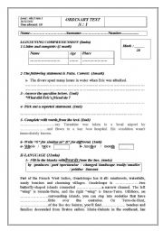 English Worksheet: ordinary test for 4th form arts