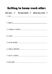English worksheets: Getting to know each other