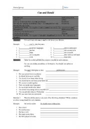 English Worksheet: can and should